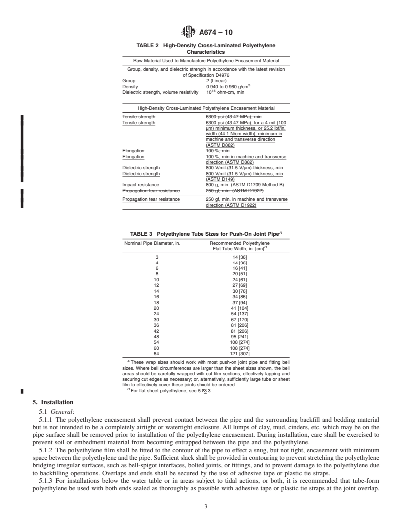 REDLINE ASTM A674-10 - Standard Practice for Polyethylene Encasement for Ductile Iron Pipe for Water or Other Liquids