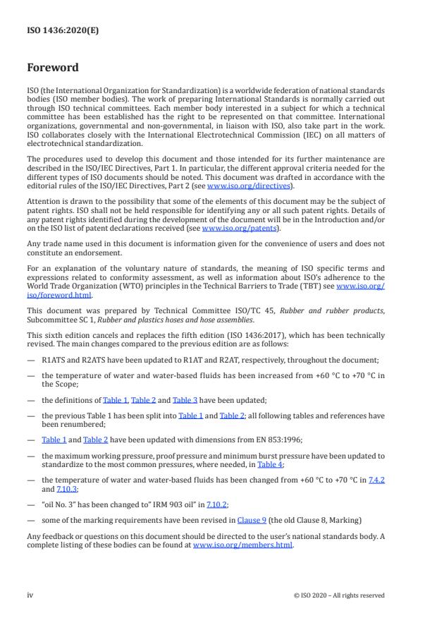 ISO 1436:2020 ISO 1436:2020 - Rubber hoses and hose assemblies -- Wire-braid-reinforced hydraulic types for oil-based or water-based fluids -- Specification - Page 4 preview