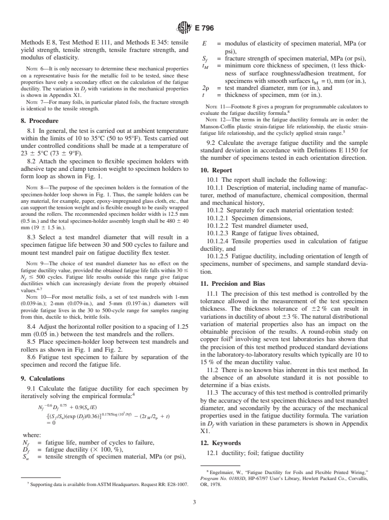 ASTM E796-94(2000) - Standard Test Method for Ductility Testing of Metallic Foil (Withdrawn 2009)