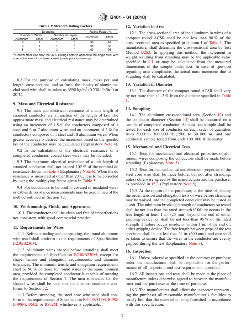 ASTM B401-04(2010) - Standard Specification for Compact Round Concentric-Lay-Stranded Aluminum Conductors, Steel-Reinforced (ACSR/COMP)