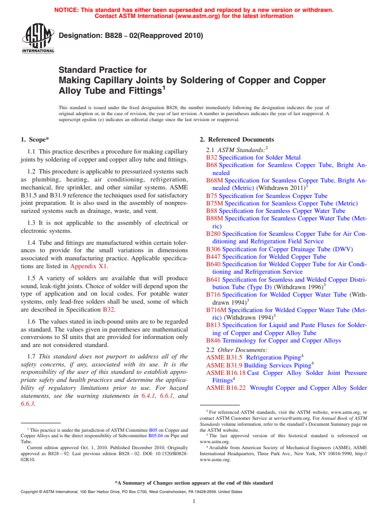 ASTM B828-02(2010) - Standard Practice for Making Capillary Joints by Soldering of Copper and Copper Alloy Tube and Fittings