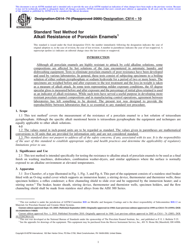 REDLINE ASTM C614-10 - Standard Test Method for Alkali Resistance of Porcelain Enamels