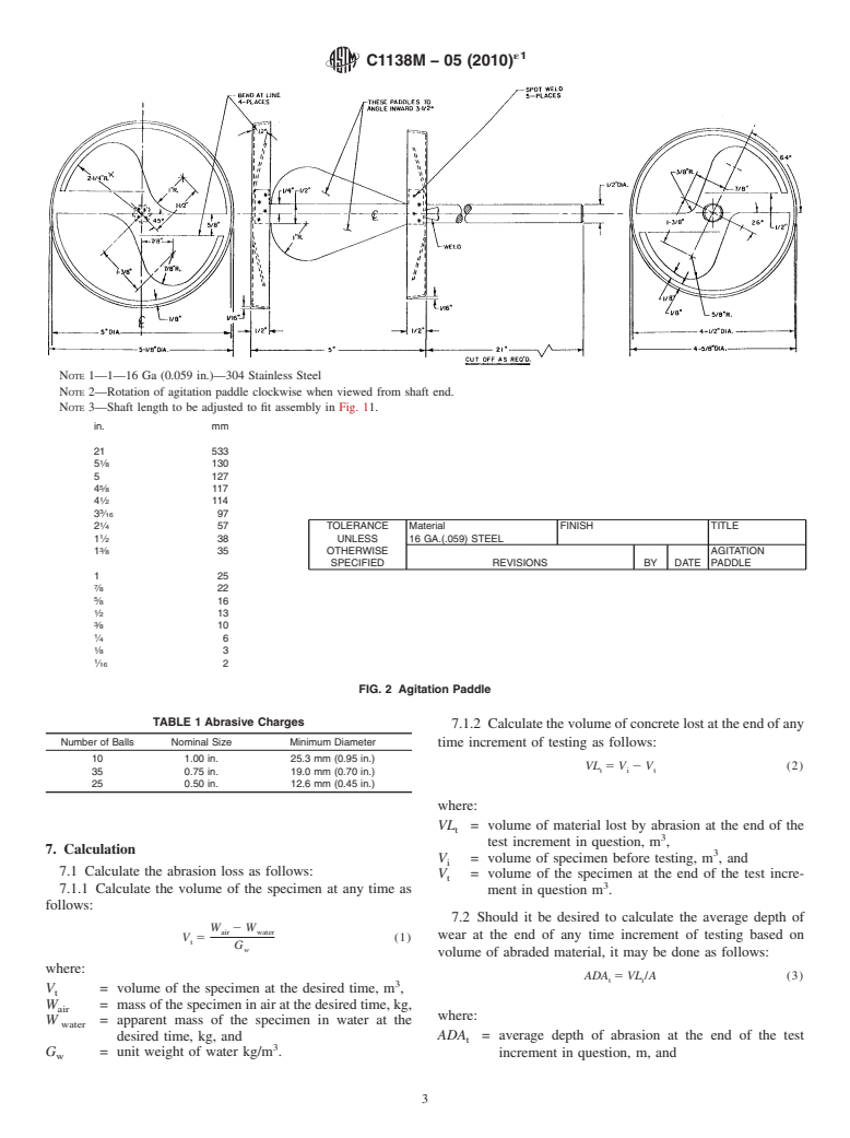 ASTM C1138M-05(2010)e1 - Standard Test Method for Abrasion Resistance of Concrete (Underwater Method)