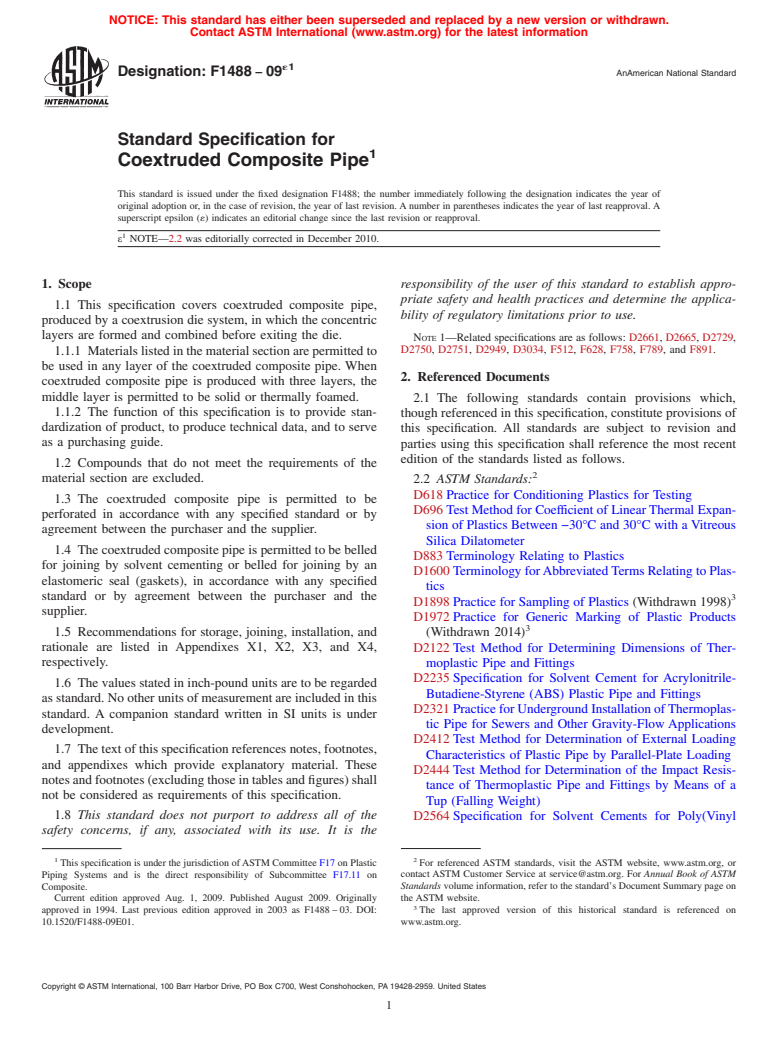 ASTM F1488-09e1 - Standard Specification for Coextruded Composite Pipe