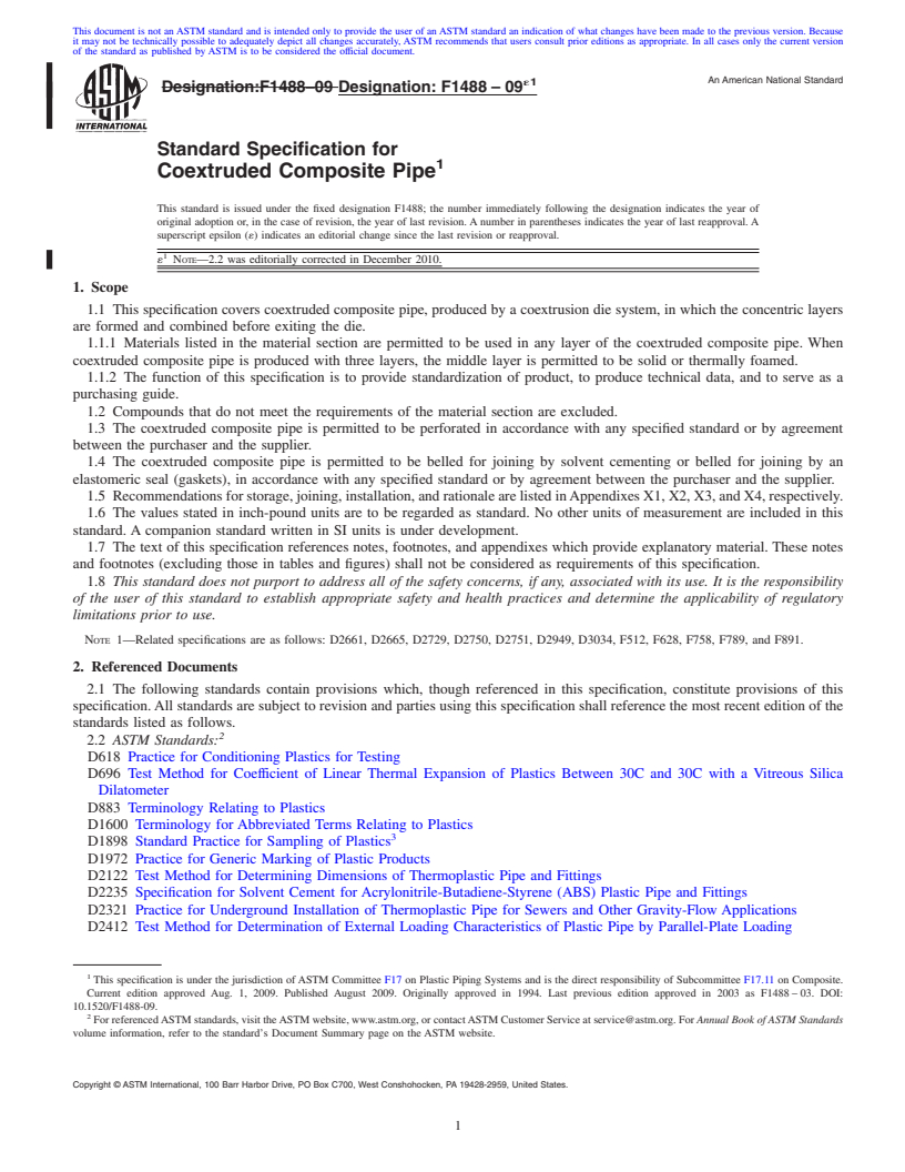 REDLINE ASTM F1488-09e1 - Standard Specification for Coextruded Composite Pipe
