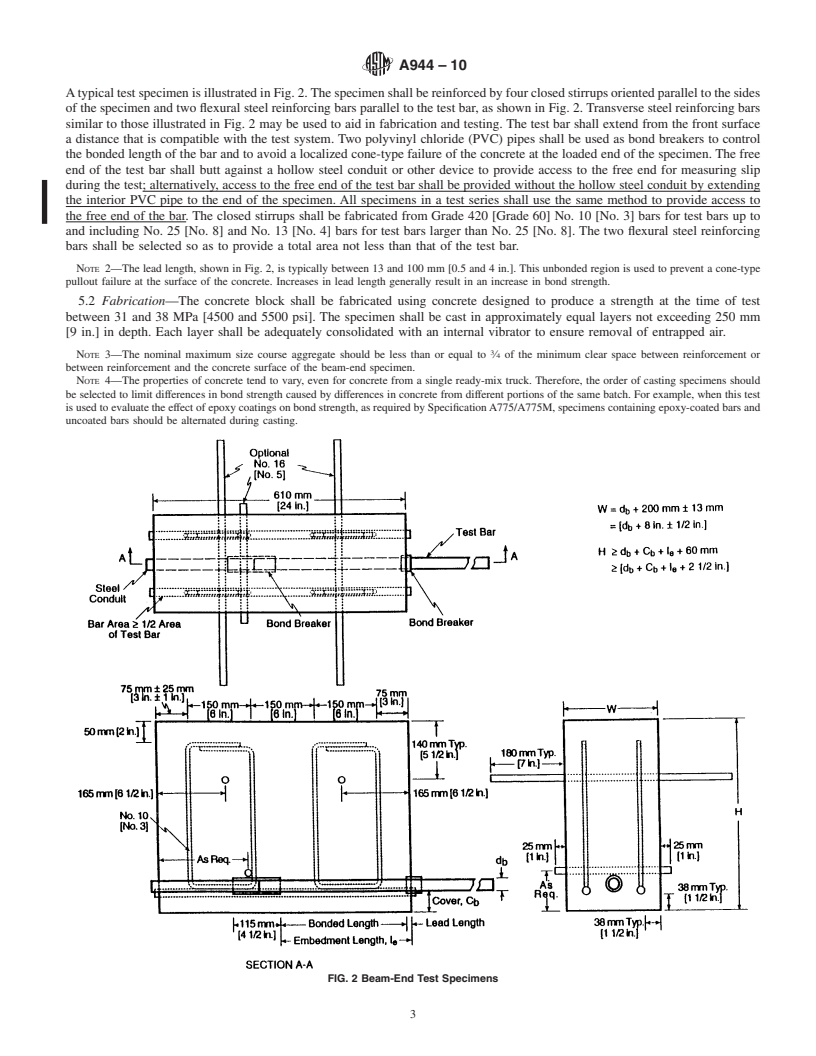 REDLINE ASTM A944-10 - Standard Test Method for Comparing Bond Strength of Steel Reinforcing Bars to Concrete Using Beam-End Specimens