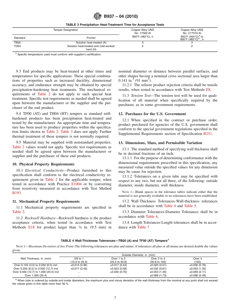 ASTM B937-04(2010) - Standard Specification for Copper-Beryllium Seamless Tube (UNS Nos. C17500 and C17510)