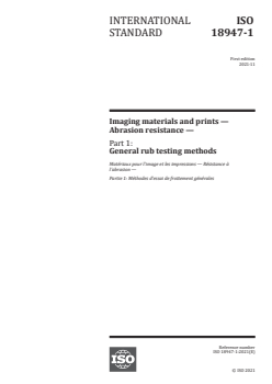 ISO 18947-1:2021 ISO 18947-1:2021 - Imaging materials and prints — Abrasion resistance — Part 1: General rub testing methods
Released:11/5/2021 - Page 1 preview