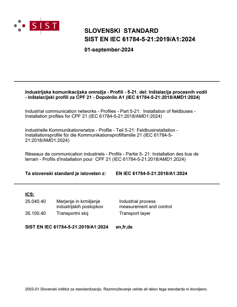 EN IEC 61784-5-21:2019/A1:2024 - BARVE