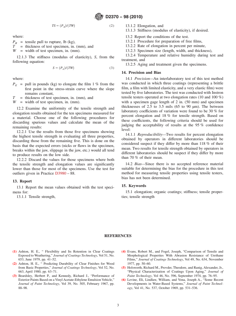 ASTM D2370-98(2010) - Standard Test Method for Tensile Properties of Organic Coatings