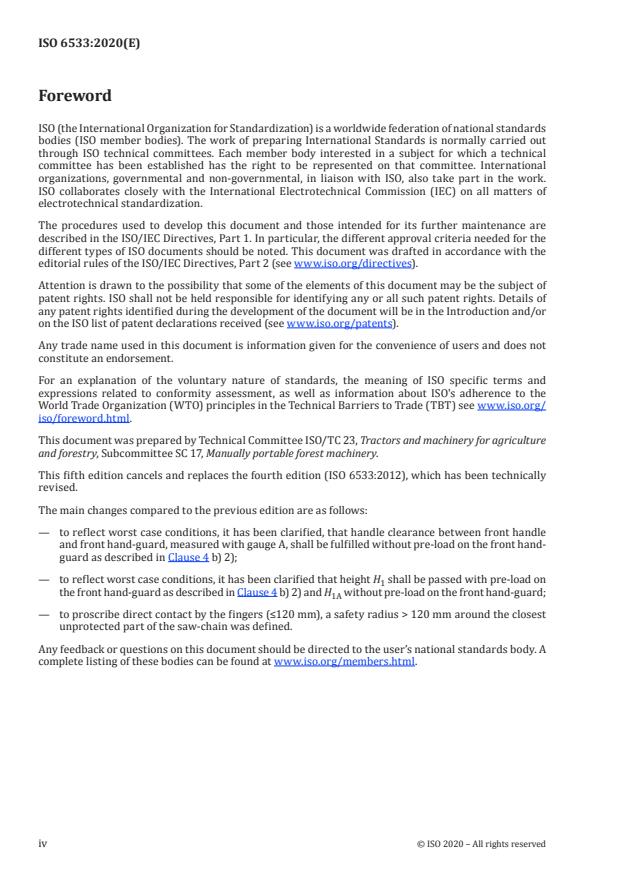 ISO 6533:2020 ISO 6533:2020 - Forestry machinery -- Portable chain-saw front hand-guard -- Dimensions and clearances - Page 4 preview