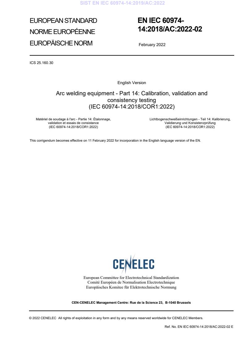 EN IEC 60974-14:2019/AC:2022