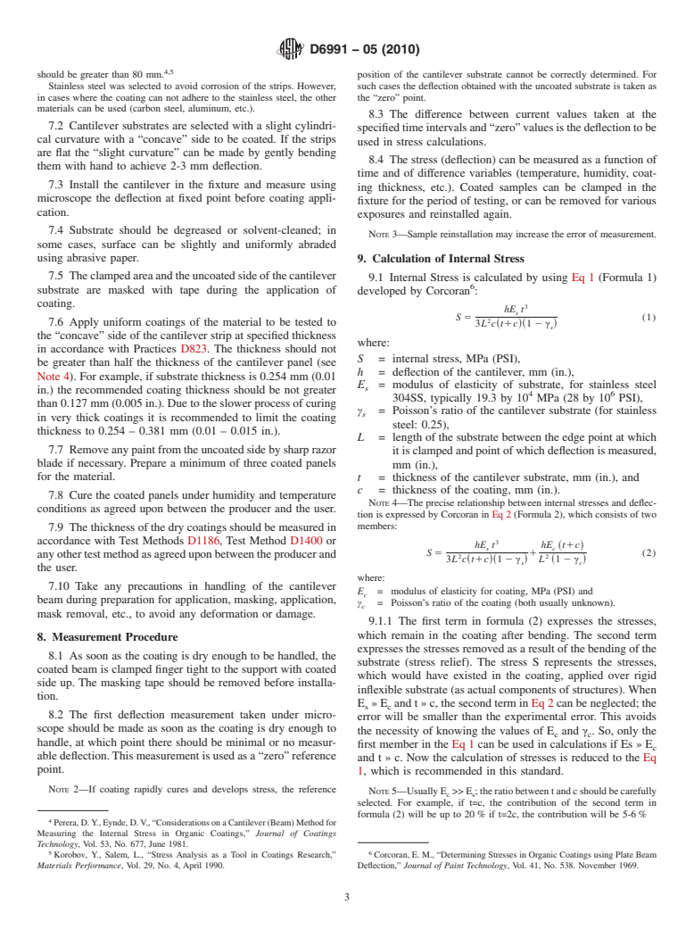 ASTM D6991-05(2010) - Standard Test Method for Measurements of Internal Stresses in Organic Coatings by Cantilever (Beam) Method