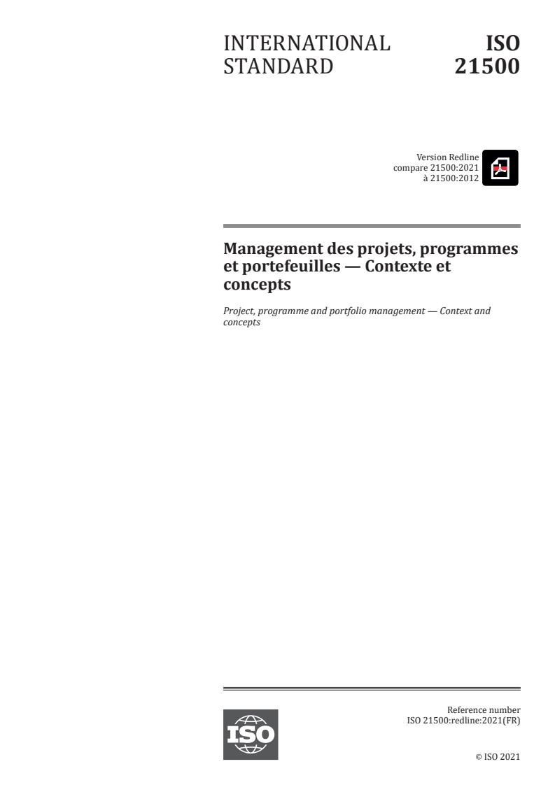 ISO 21500:2021REDLINE - Management des projets, programmes et portefeuilles -- Contexte et concepts