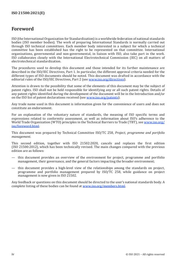 ISO 21500:2021 ISO 21500:2021 - Project, programme and portfolio management -- Context and concepts - Page 4 preview