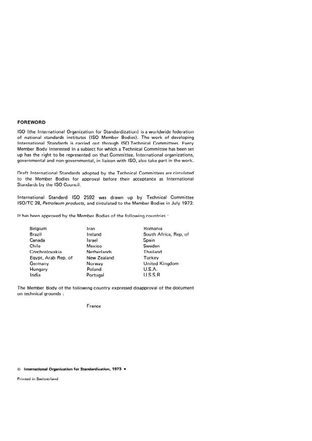 ISO 2592:1973 ISO 2592:1973 - Petroleum products -- Determination of flash and fire points -- Cleveland open cup method - Page 2 preview