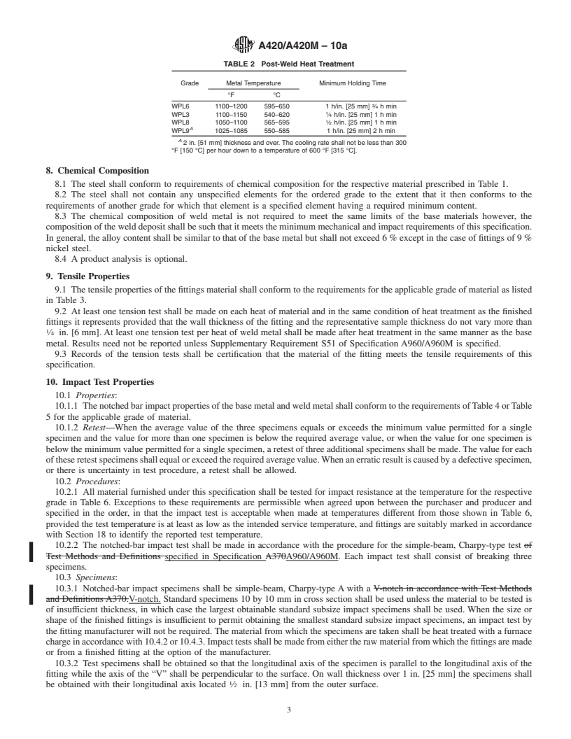 REDLINE ASTM A420/A420M-10a - Standard Specification for Piping Fittings of Wrought Carbon Steel and Alloy Steel for Low-Temperature Service