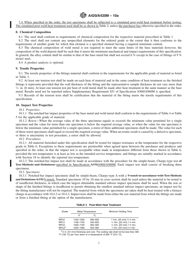 REDLINE ASTM A420/A420M-10a - Standard Specification for Piping Fittings of Wrought Carbon Steel and Alloy Steel for Low-Temperature Service