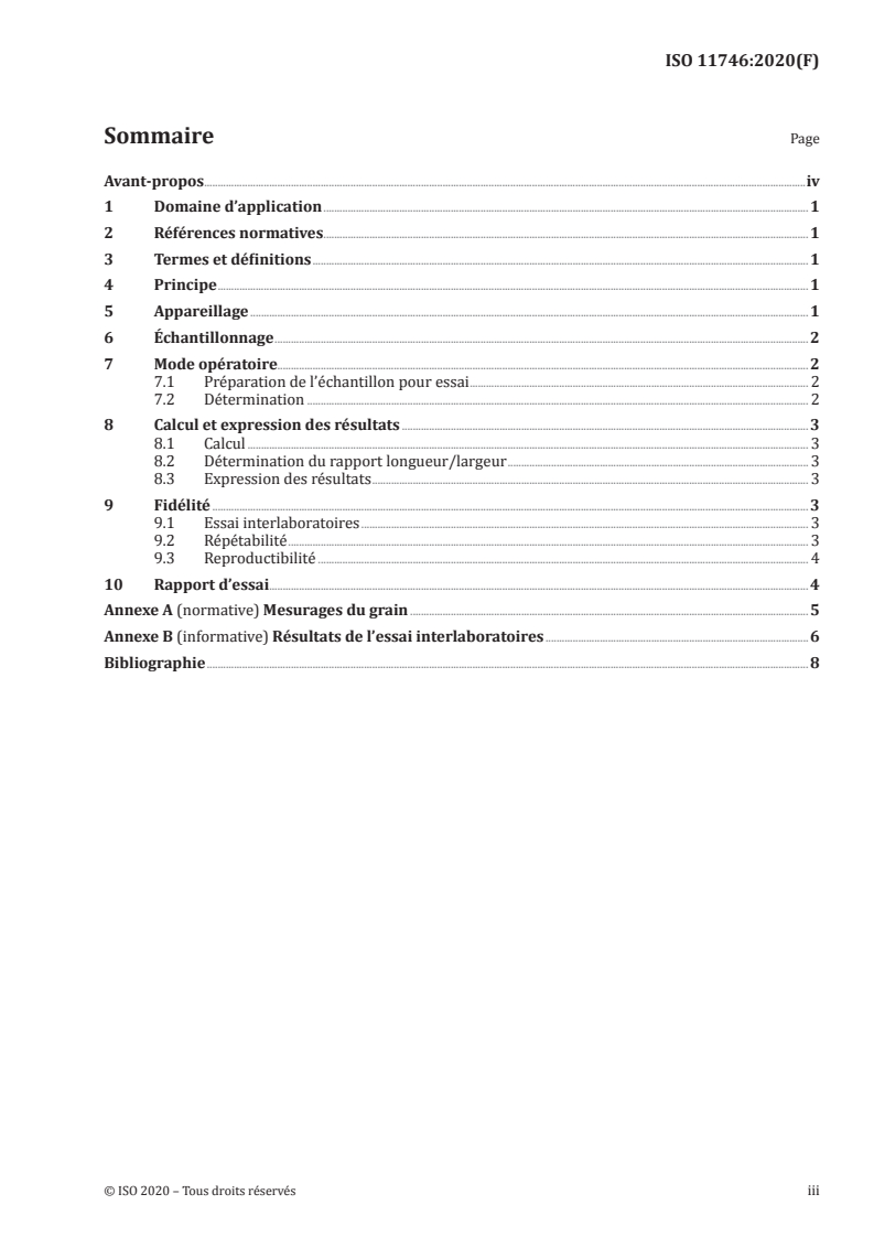 ISO 11746:2020 - Riz — Détermination des caractéristiques biométriques des grains
Released:1/9/2020