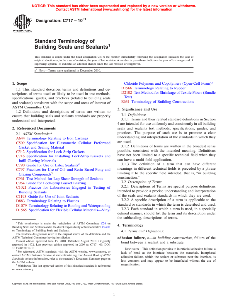 ASTM C717-10e1 - Standard Terminology of  Building Seals and Sealants