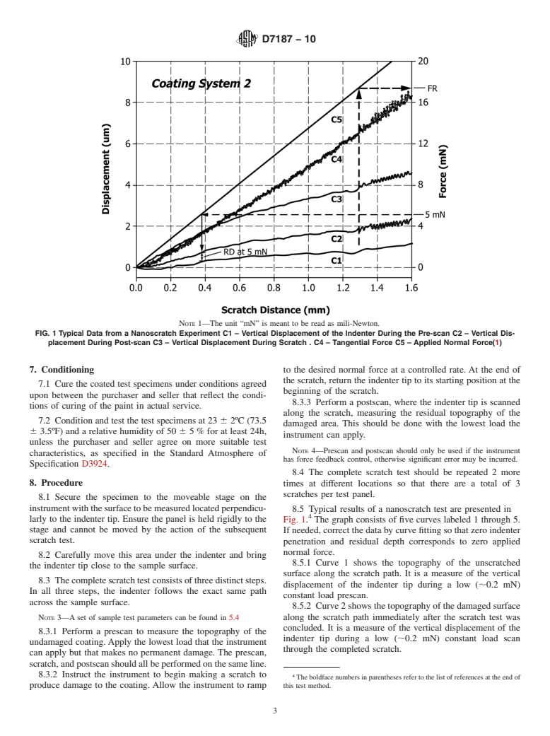 ASTM D7187-10 - Standard Test Method for Measuring Mechanistic Aspects of Scratch/Mar Behavior of Paint Coatings by Nanoscratching