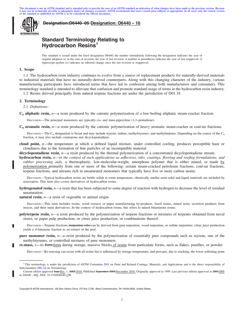 REDLINE ASTM D6440-10 - Standard Terminology Relating to Hydrocarbon Resins