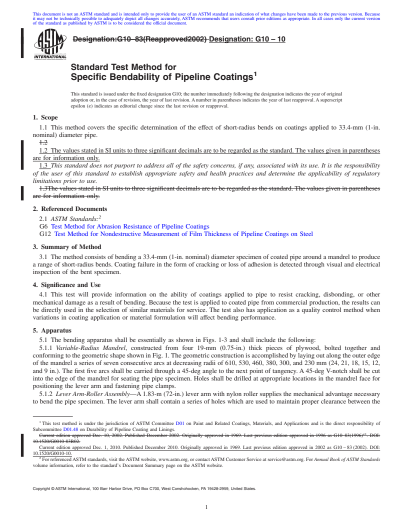 REDLINE ASTM G10-10 - Standard Test Method for Specific Bendability of Pipeline Coatings