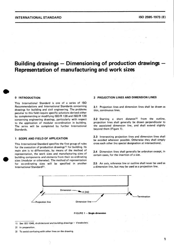 ISO 2595:1973 - Building drawings -- Dimensioning of production drawings -- Representation of manufacturing and work sizes