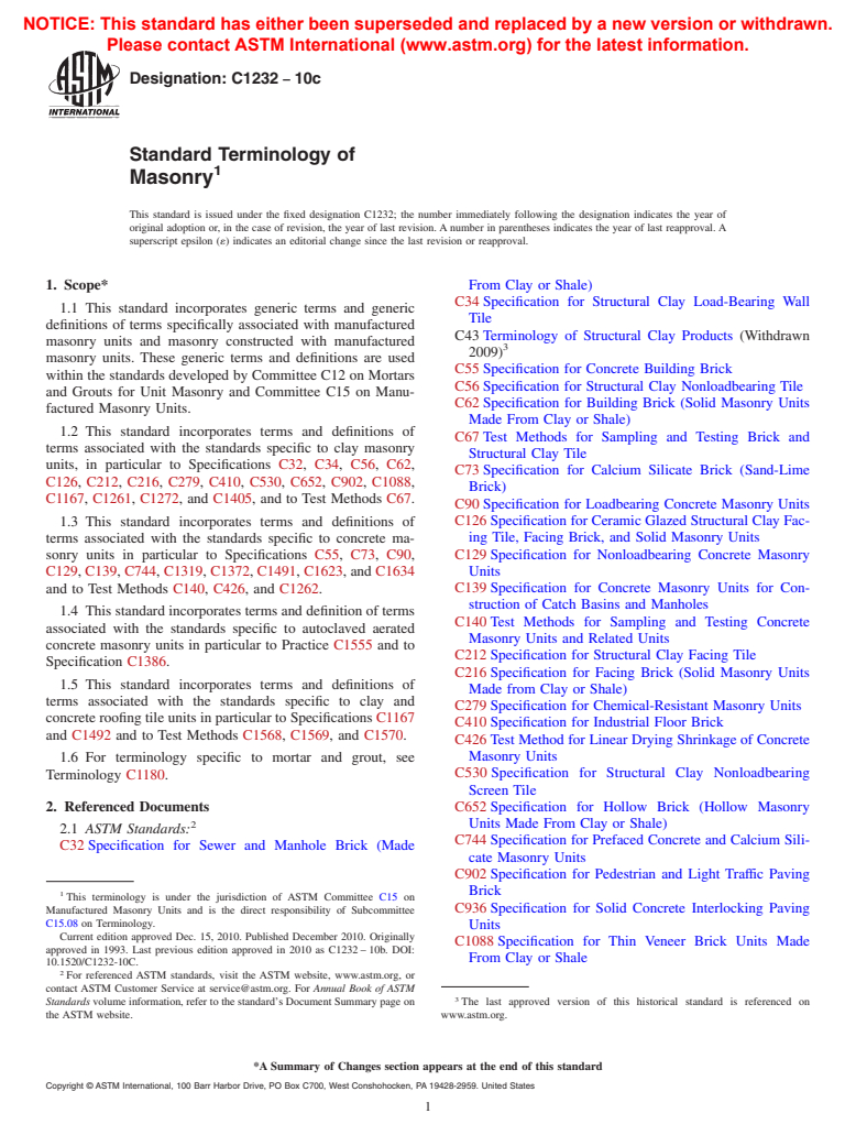 ASTM C1232-10c - Standard Terminology of Masonry