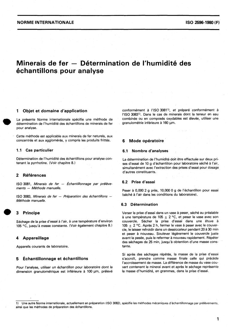 ISO 2596:1980 - Iron ores — Determination of hygroscopic moisture in analytical samples
Released:6/1/1980