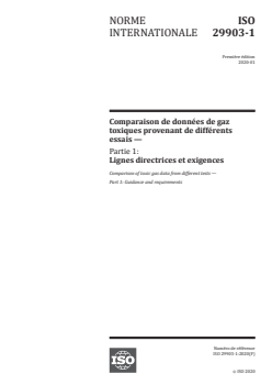ISO 29903-1:2020 ISO 29903-1:2020 - Comparaison de données de gaz toxiques provenant de différents essais — Partie 1: Lignes directrices et exigences
Released:3/26/2020 - Page 1 preview