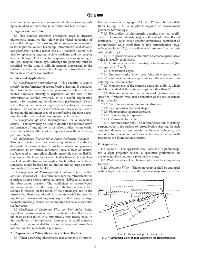 ASTM E809-94a(2000) - Standard Practice for Measuring Photometric Characteristics of Retroreflectors