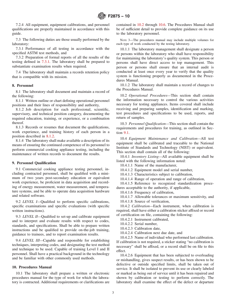 ASTM F2875-10 - Standard Guide for Laboratory Requirements Necessary to Test Commercial Cooking and Warming Appliances to ASTM Test Methods