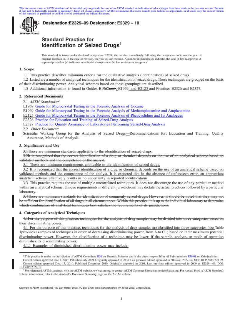 REDLINE ASTM E2329-10 - Standard Practice for Identification of Seized Drugs