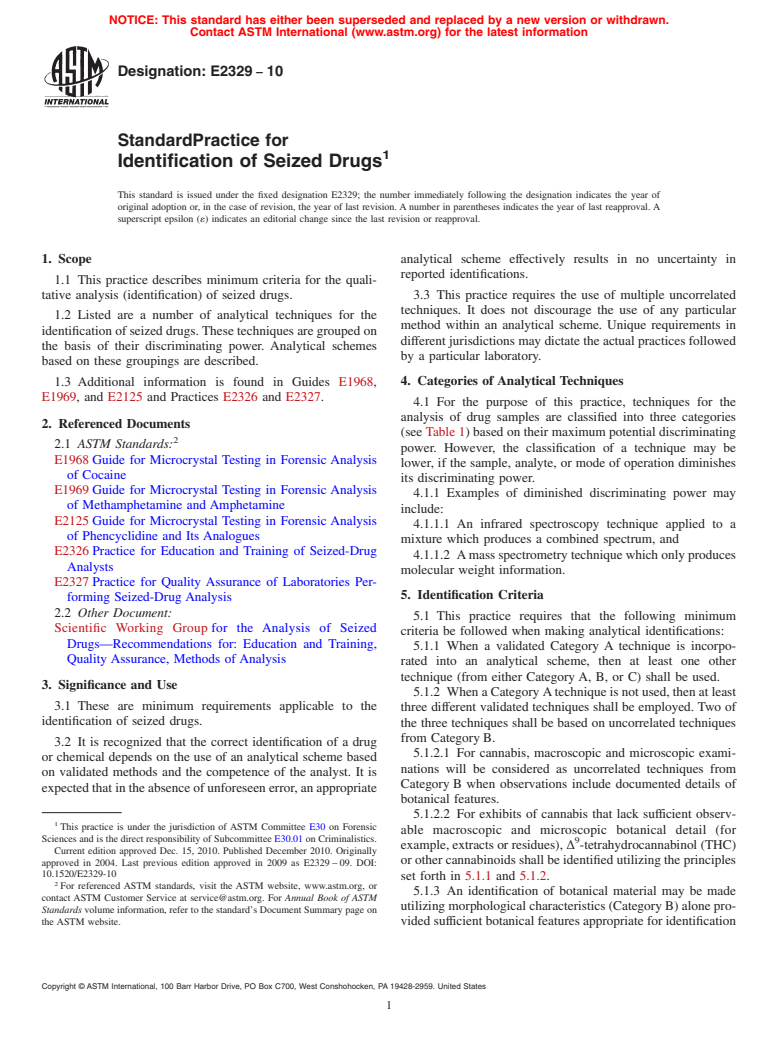 ASTM E2329-10 - Standard Practice for Identification of Seized Drugs