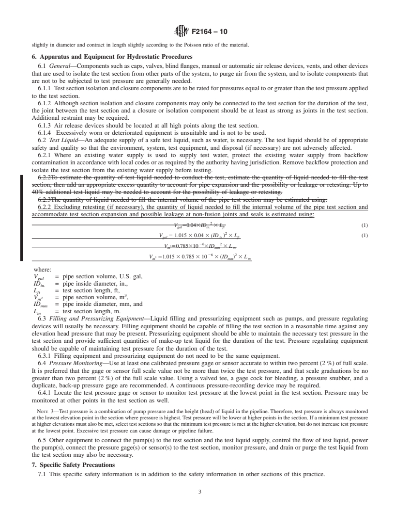 REDLINE ASTM F2164-10 - Standard Practice for Field Leak Testing of Polyethylene (PE) Pressure Piping Systems Using Hydrostatic Pressure