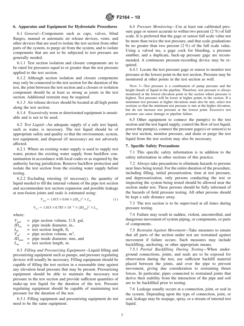 ASTM F2164-10 - Standard Practice for Field Leak Testing of Polyethylene (PE) Pressure Piping Systems Using Hydrostatic Pressure