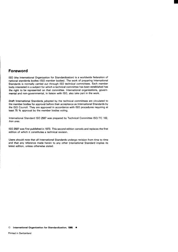 ISO 2597:1985 ISO 2597:1985 - Iron ores -- Determination of total iron content -- Titrimetric methods - Page 2 preview