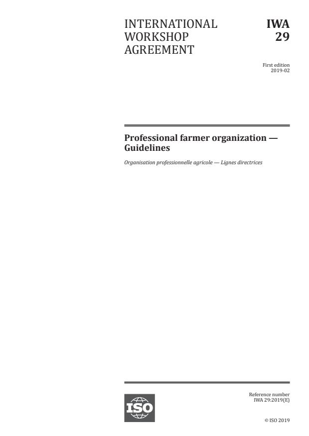 IWA 29:2019 - Professional farmer organization -- Guidelines
