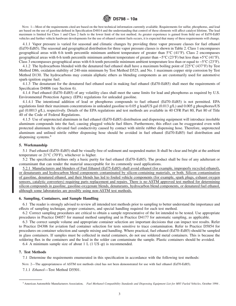 REDLINE ASTM D5798-10a - Standard Specification for Fuel Ethanol (Ed70-Ed85) for Automotive Spark-Ignition Engines