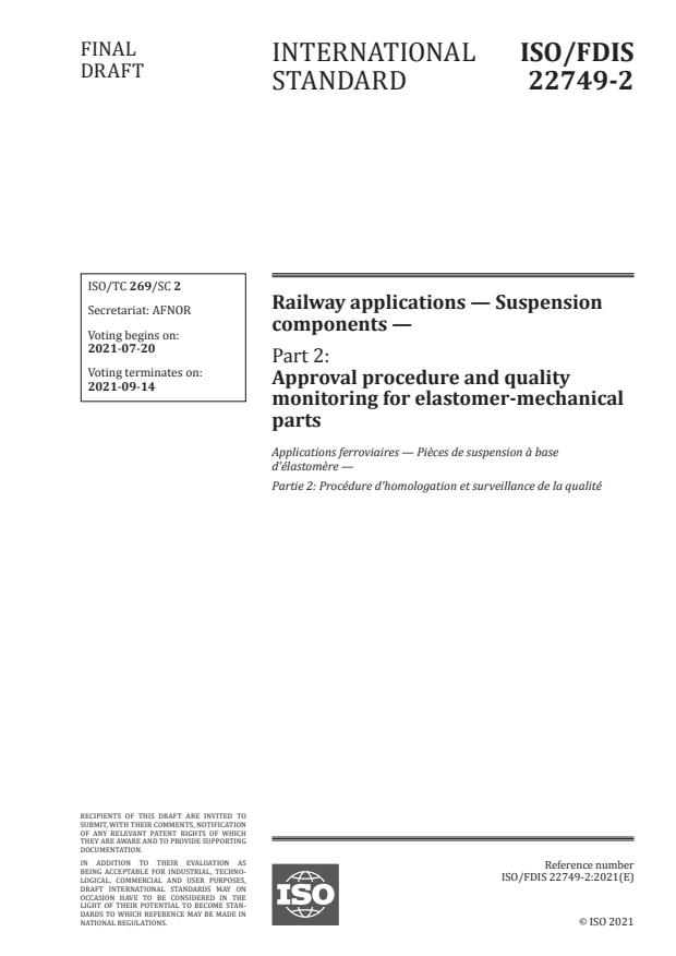 ISO/FDIS 22749-2:Version 17-jul-2021 - Railway applications -- Suspension components