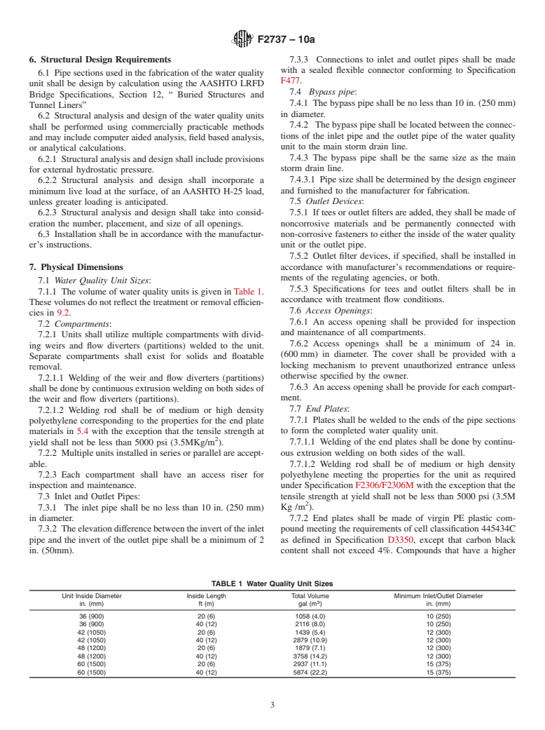 ASTM F2737-10a - Standard Specification for Corrugated High Density Polyethylene (HDPE) Water Quality Units