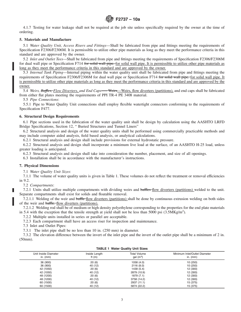 REDLINE ASTM F2737-10a - Standard Specification for Corrugated High Density Polyethylene (HDPE) Water Quality Units