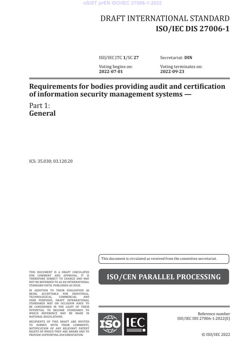 prEN ISO/IEC 27006-1:2022