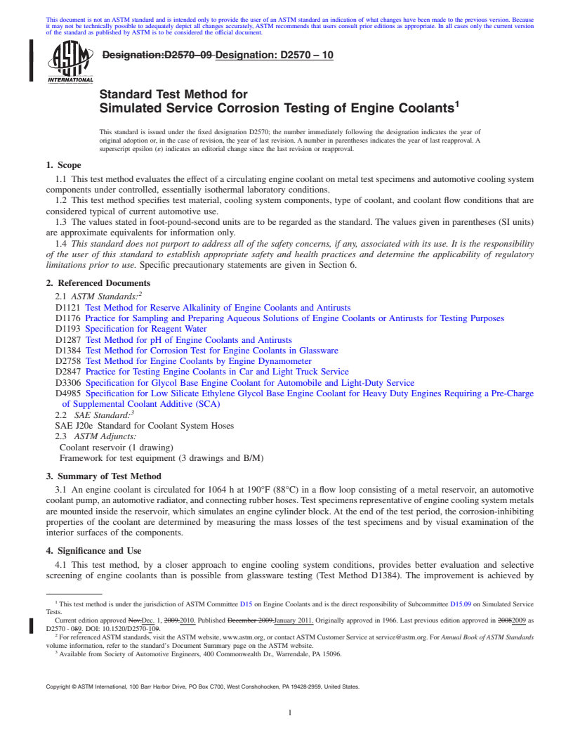 REDLINE ASTM D2570-10 - Standard Test Method for Simulated Service Corrosion Testing of Engine Coolants