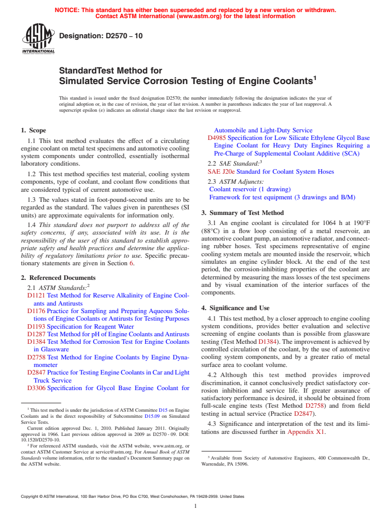 ASTM D2570-10 - Standard Test Method for Simulated Service Corrosion Testing of Engine Coolants