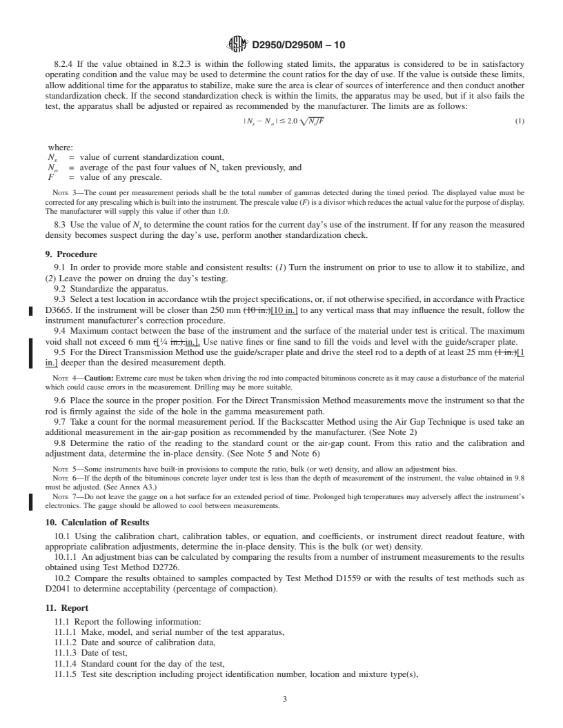 REDLINE ASTM D2950/D2950M-10 - Standard Test Method for Density of Bituminous Concrete in Place by Nuclear Methods