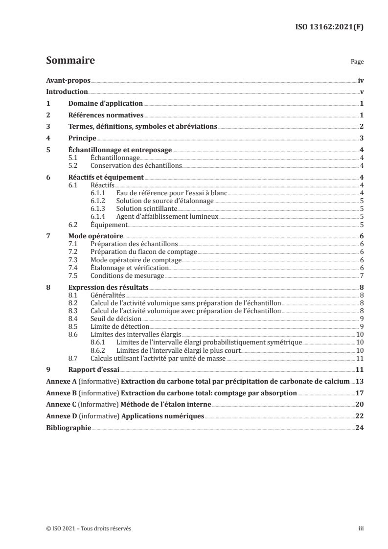 ISO 13162:2021 - Qualité de l’eau — Carbone 14 — Méthode d’essai par comptage des scintillations en milieu liquide
Released:6/4/2021