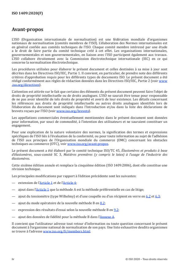 ISO 1409:2020 ISO 1409:2020 - Plastiques/caoutchouc -- Dispersions de polymères et latex de caoutchouc (naturel et synthétique) -- Détermination de la tension superficielle - Page 4 preview