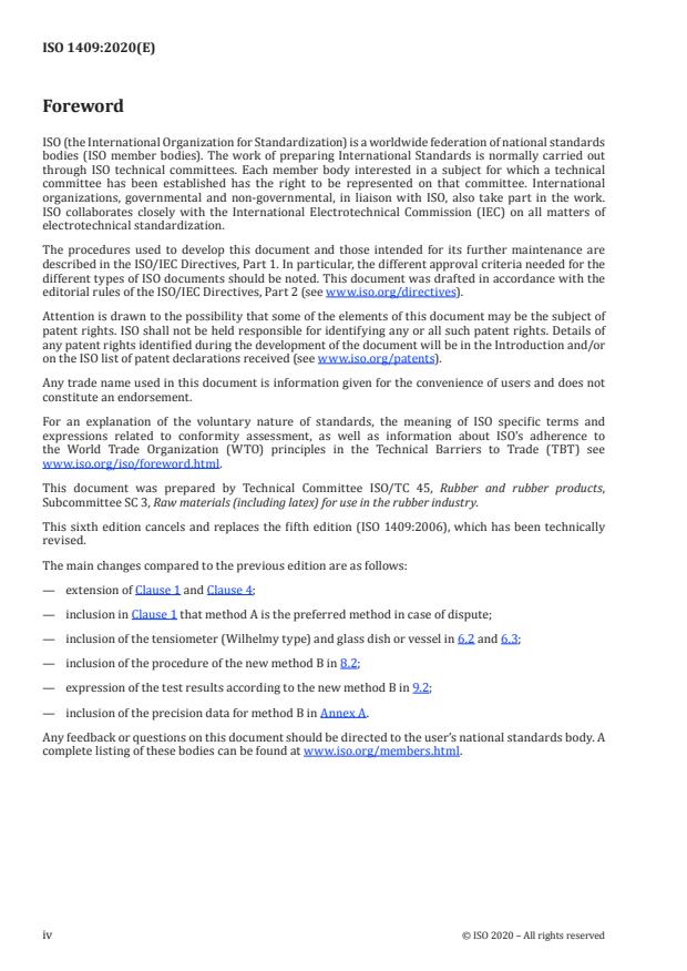 ISO 1409:2020 ISO 1409:2020 - Plastics/rubber -- Polymer dispersions and rubber latices (natural and synthetic) -- Determination of surface tension - Page 4 preview
